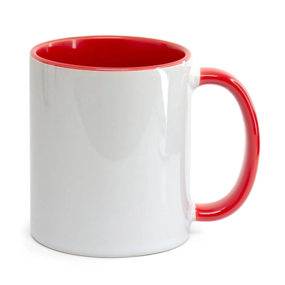 Caneca de Cerâmica Branca com Alça e Interior Vermelho-AST9556