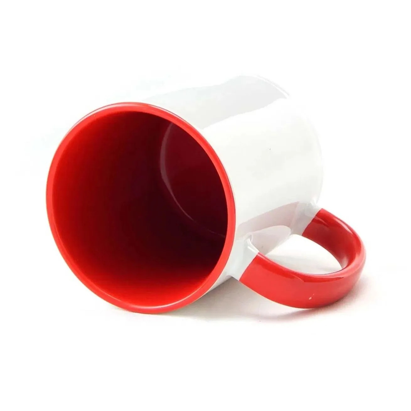 Caneca de Cerâmica Branca com Alça e Interior Vermelho