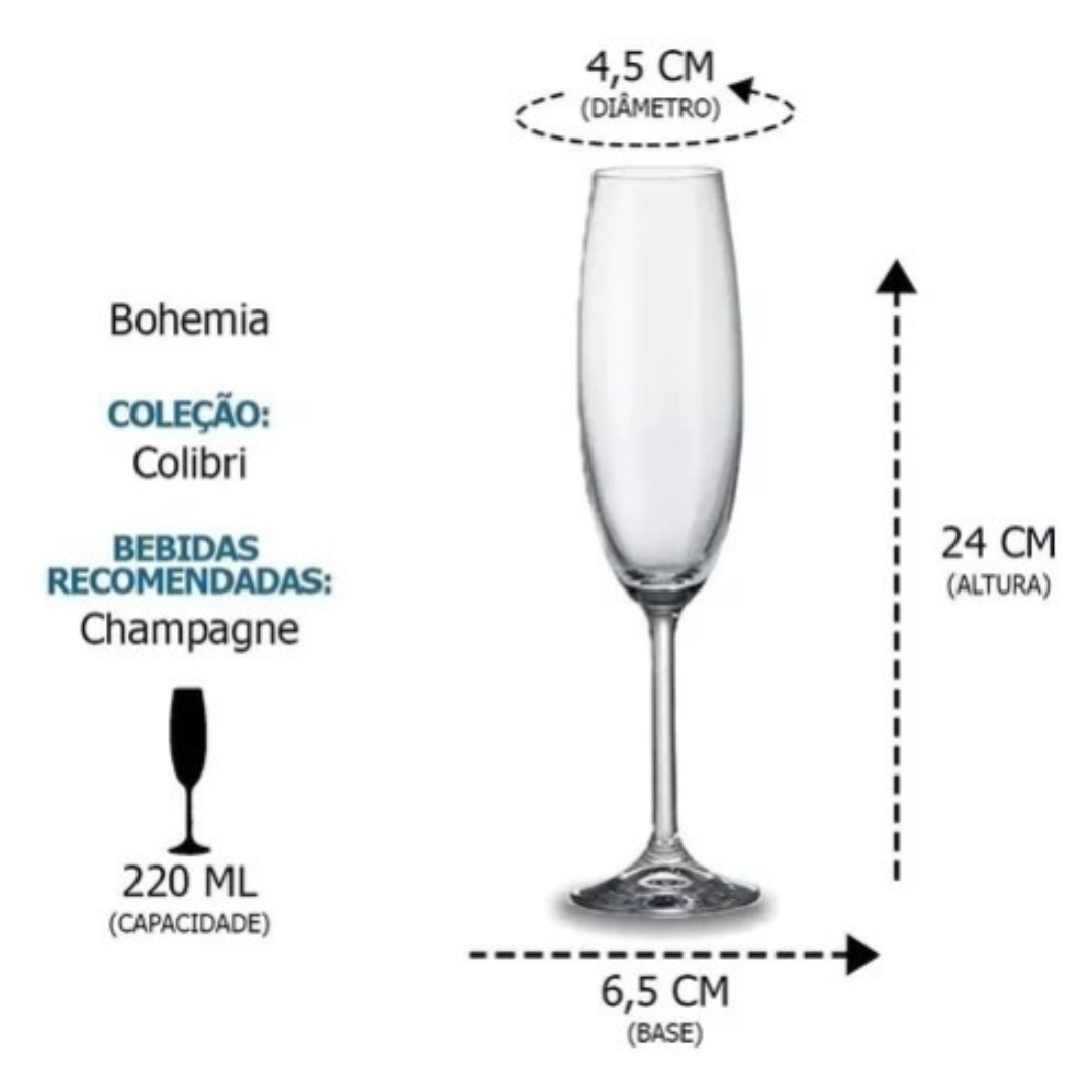 Taça de Cristal Personalizada para espumante 220ml - Collection Colibri Champagne Flute